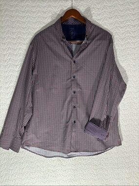 Construct Men's Casual Button-Down Shirt in Navy and Red Tweed, Moisture Wicking